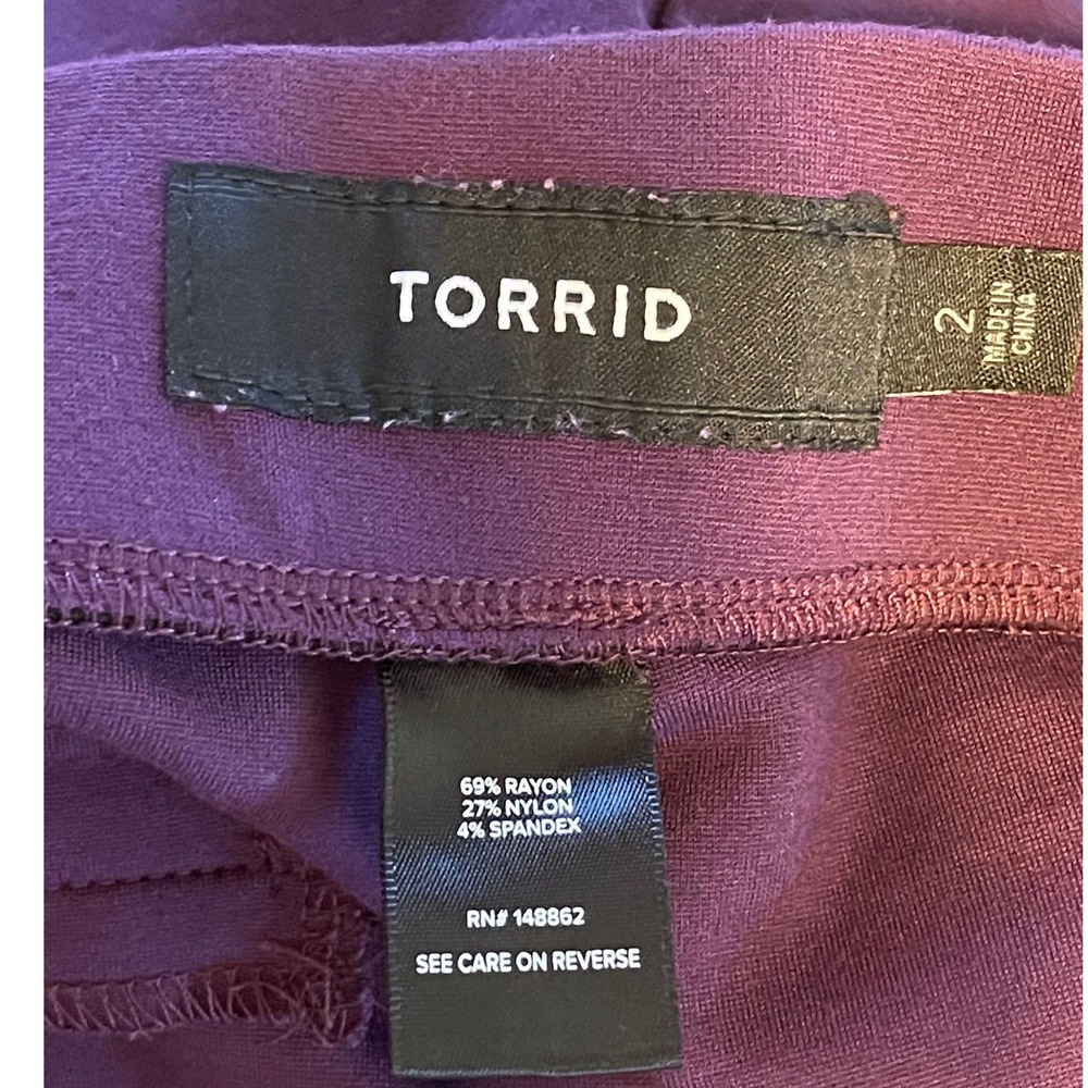 Torrid Ankle Pants Womens 2 Purple Excellent Stretch Pull On Side Slit Career - Picture 8 of 10